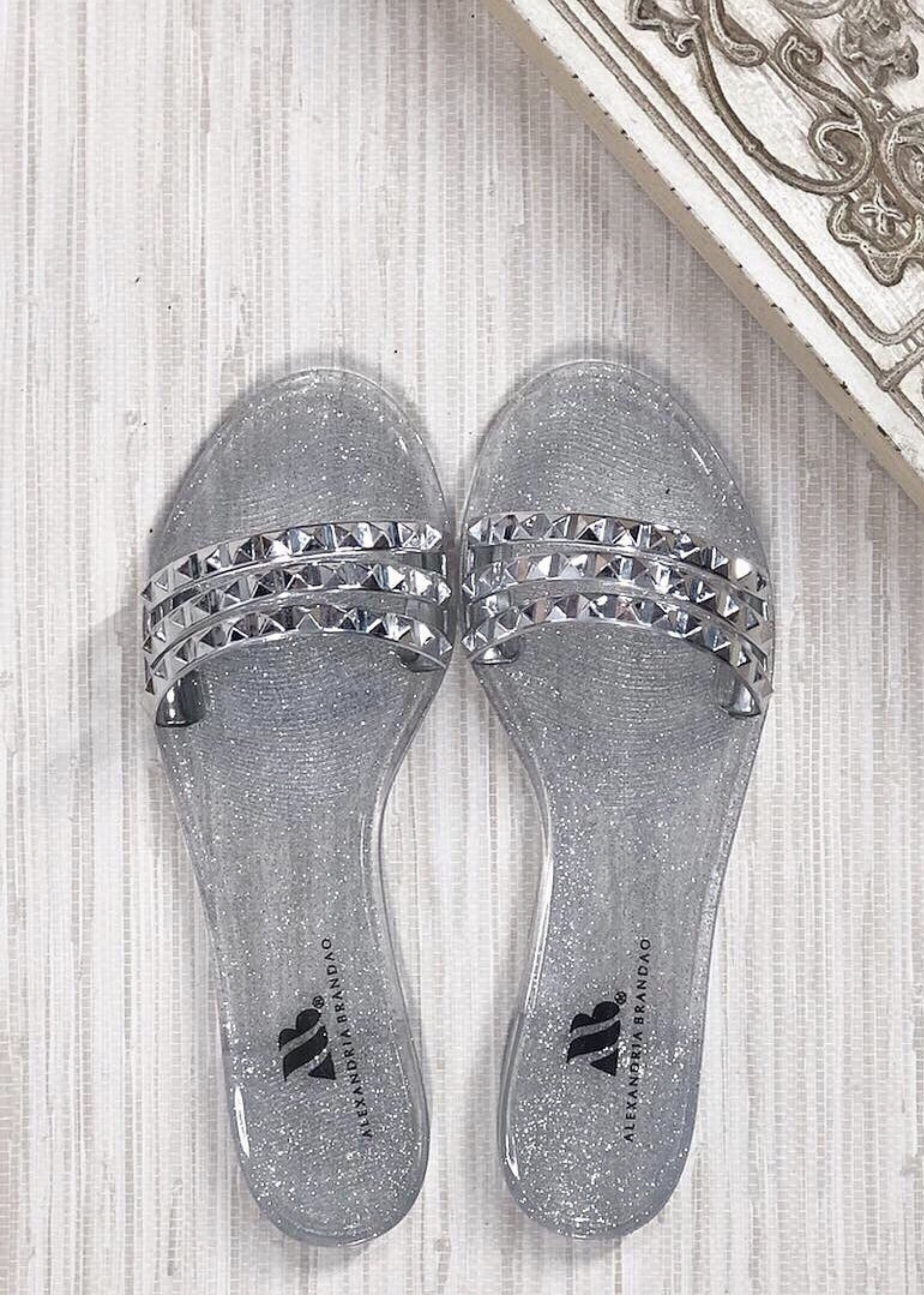Shoes By Alexandria Brandao - Wholesale Sandals - Women's - Aria B Silver Jelly Slide Sandals7