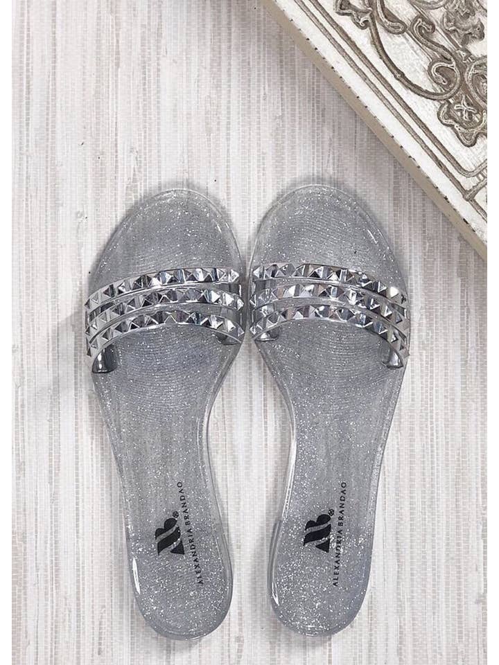 Shoes By Alexandria Brandao - Wholesale Sandals - Women's - Aria B Silver Jelly Slide Sandals7