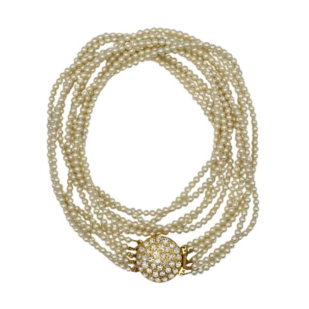 Collier rond en perles à breloques en métal doré 24 carats/N429 pour la vente par Timeless Pearly