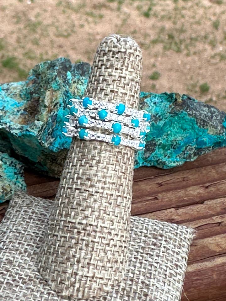 Handmade Sterling Silver Turquoise and CZ Eternity Band for wholesale by Nizhonitradersllc