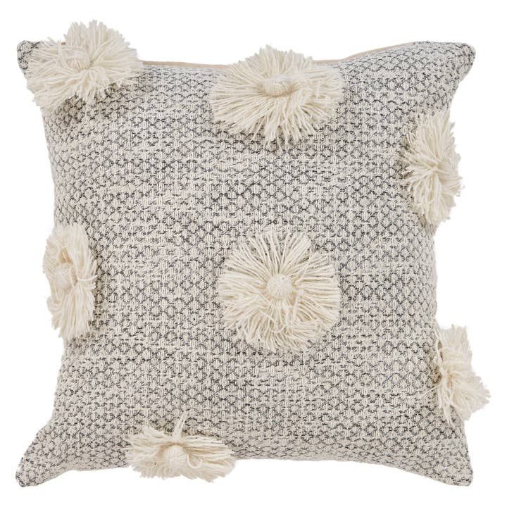 Gray White Willy Tassel Farmhouse Throw Pillow, Gray/White, 18" x 18" for wholesale on Faire