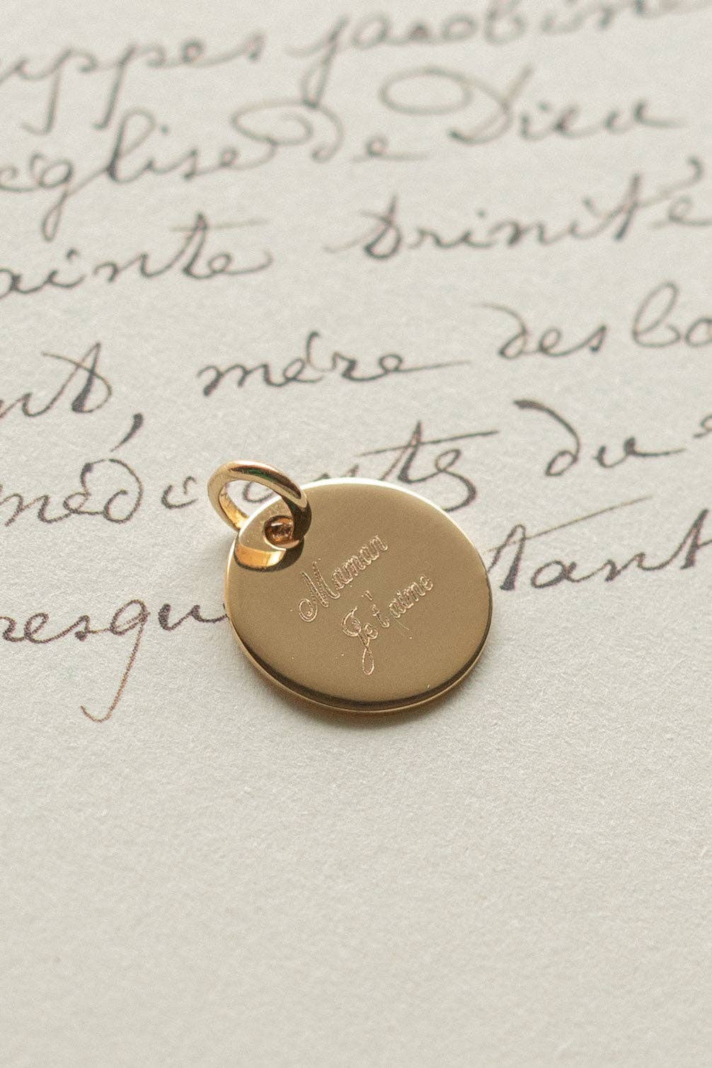 SIKA BIJOUX - Wholesale Individual Charm/Pendant - Elizabeth Engravable Medal - Gold Plated - 15mm3