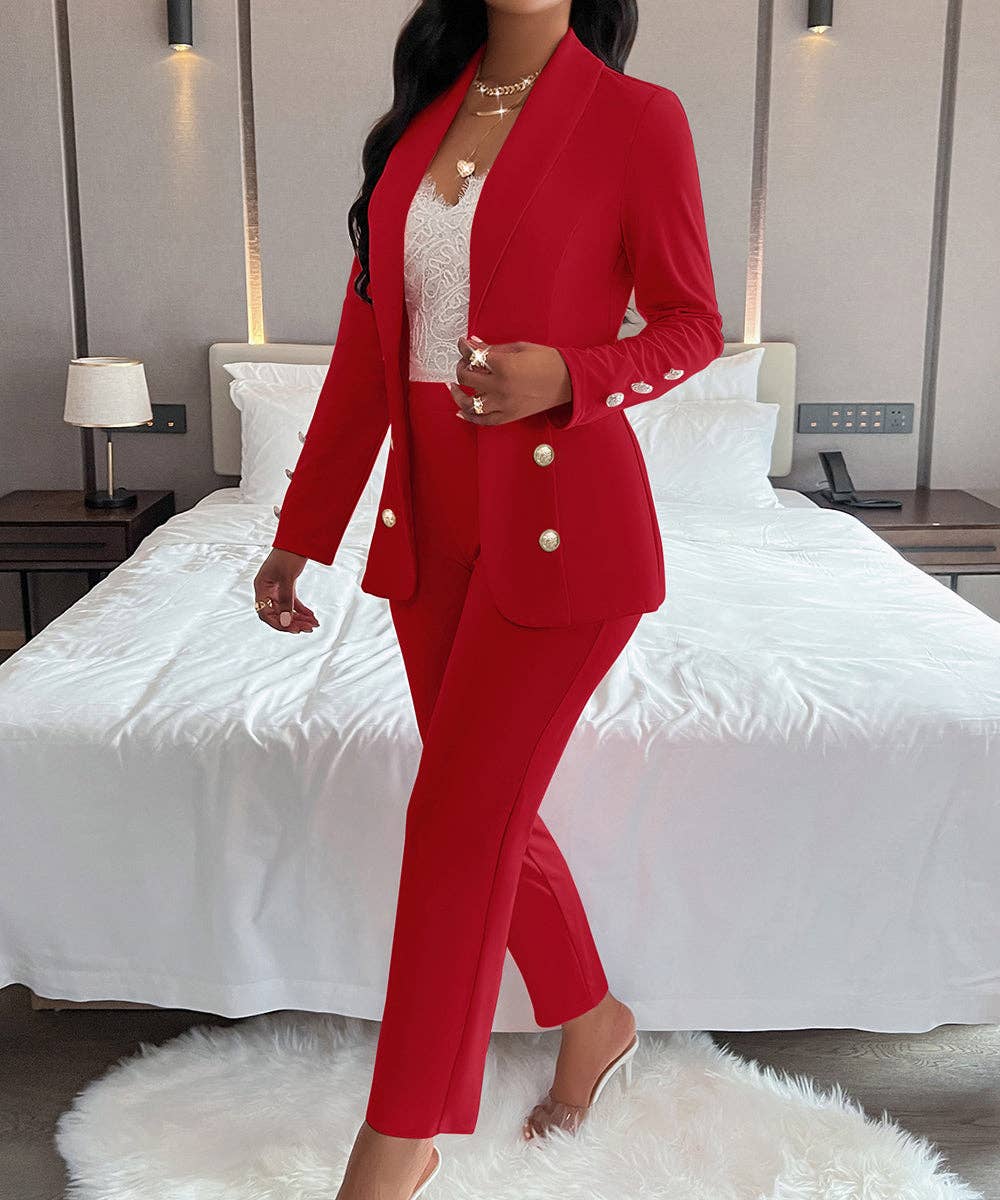 Aria Romance - Wholesale Suit Set - Women's - Double-Breasted Notch Lapel Blazer Set16