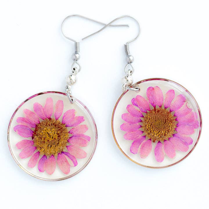 PENDIENTES ORB FUNKY ROSA para venta al por mayor de Hanami Real Flower Jewelry