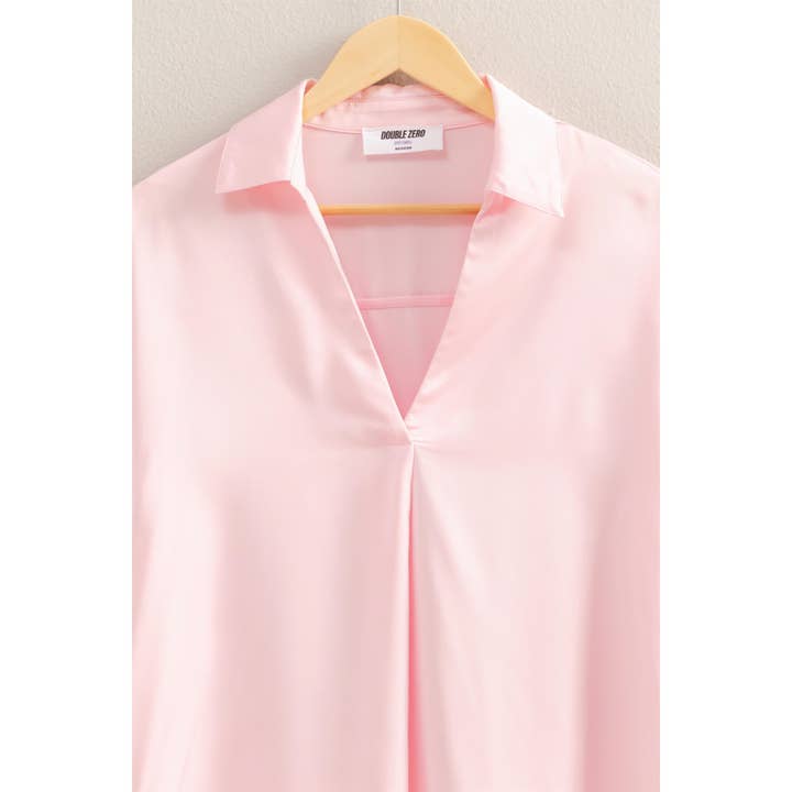 HYFVE - Wholesale Blouse - Women's - DZ25E266-Collared V-Neck Satin Blouse