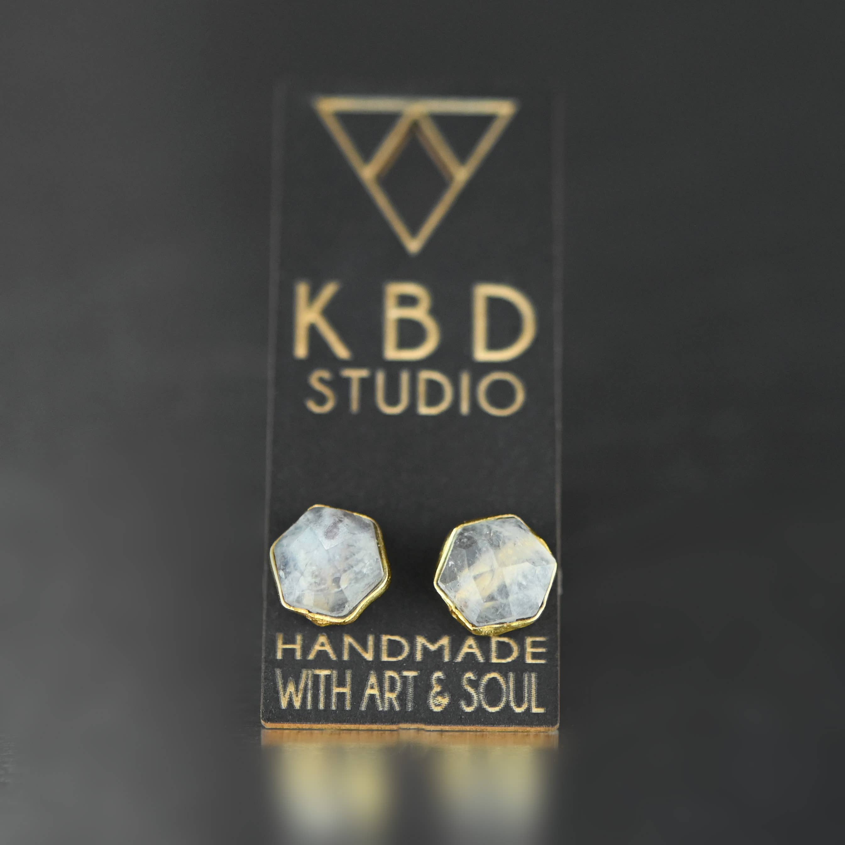 KBD Studio - Wholesale Stud/Post Earrings - Semi Precious Hexagon Gemstone Studs (8mm gold)19