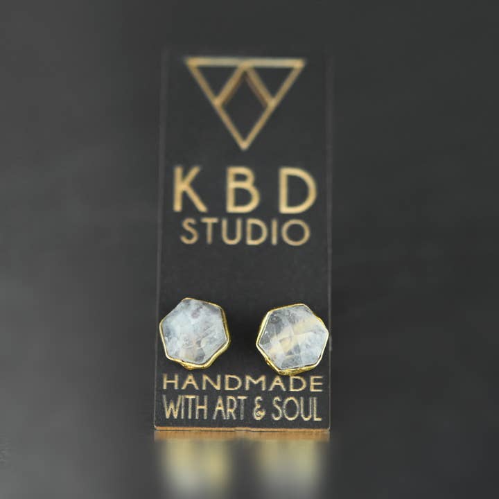KBD Studio - Wholesale Stud/Post Earrings - Semi Precious Hexagon Gemstone Studs (8mm gold)19