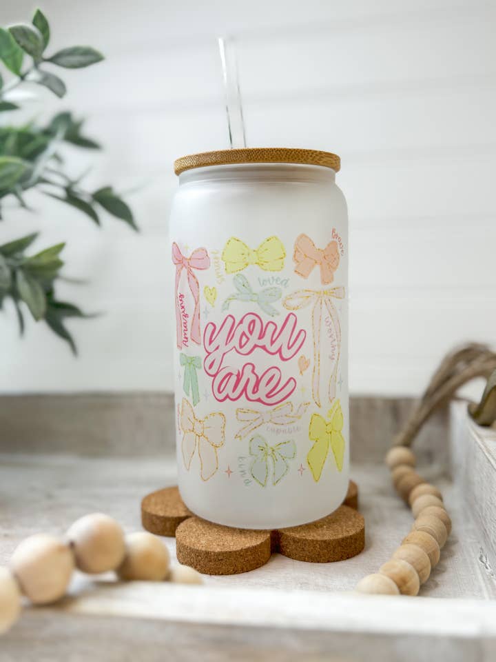 Girly Affirmations | Can Glass with lid and straw for wholesale by Raising Hale Designs