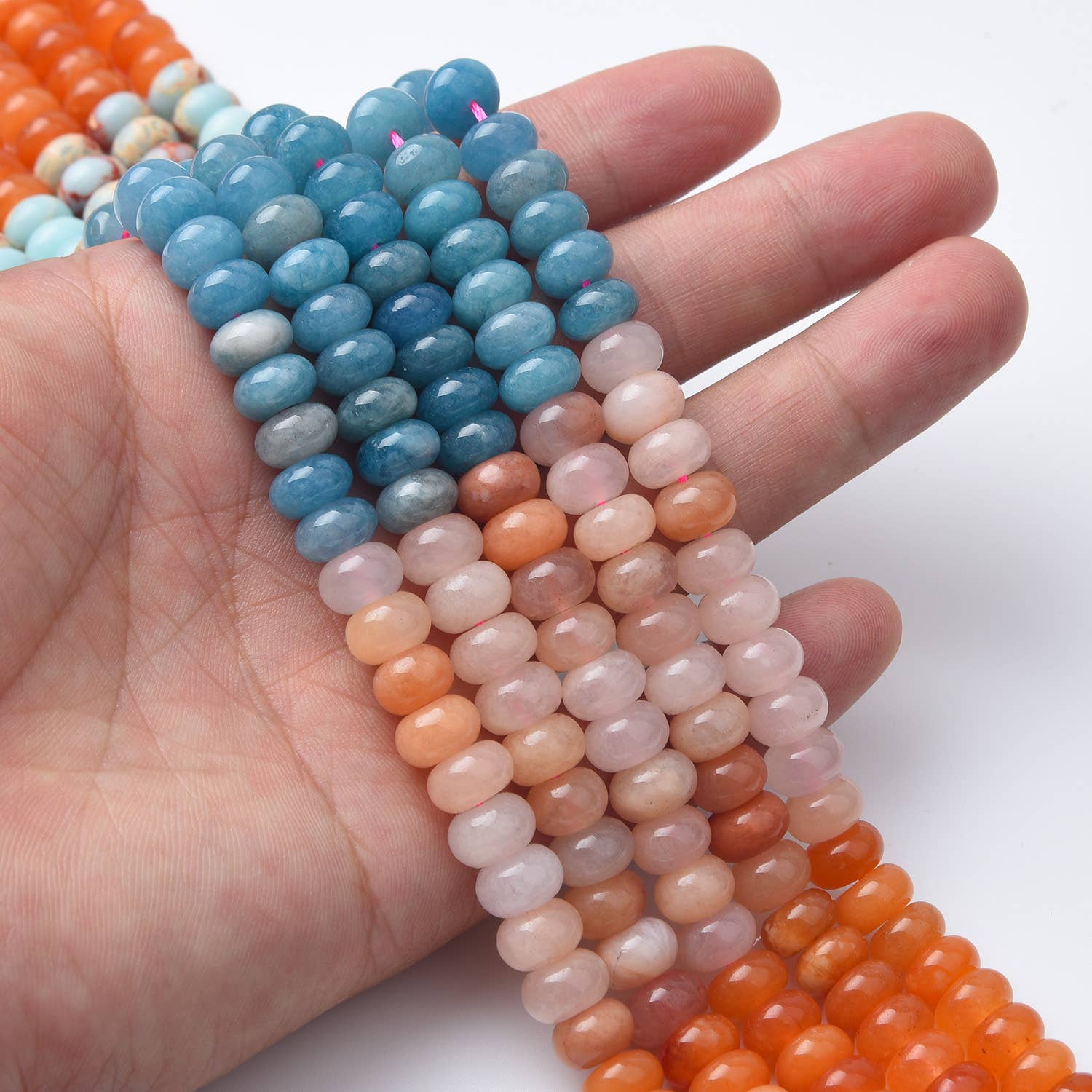 Beads Creation – Großhandel Perlen – Blaue Rosa Achat Jaspis Rondelle Perlen 5x8mm Strang GRN5092