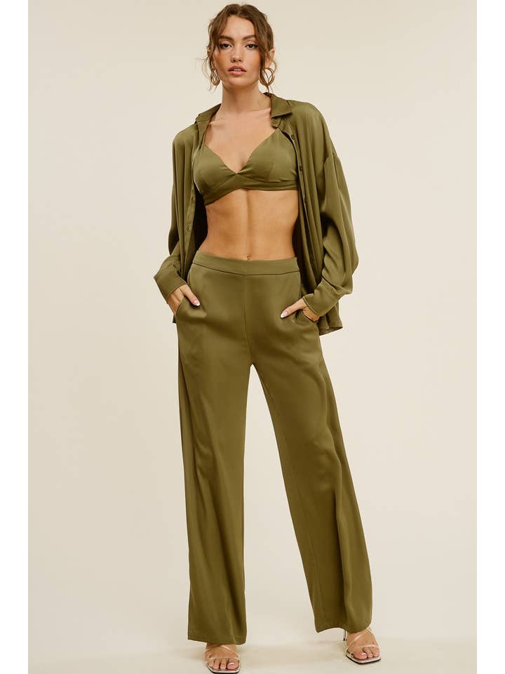 Olive Silk Effect Three Piece Matching Set for wholesale on Faire2