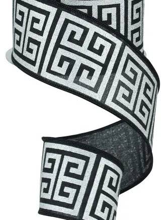 2.5" x 10yd Greek Keys/Royal-Black/Silver Metallic-RG1610LM for wholesale by General Wholesale Inc