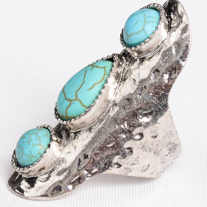 Leto Accessories - Wholesale Cocktail/statement ring - Waterfall Droplet Turquoise Stone Silver Ring4