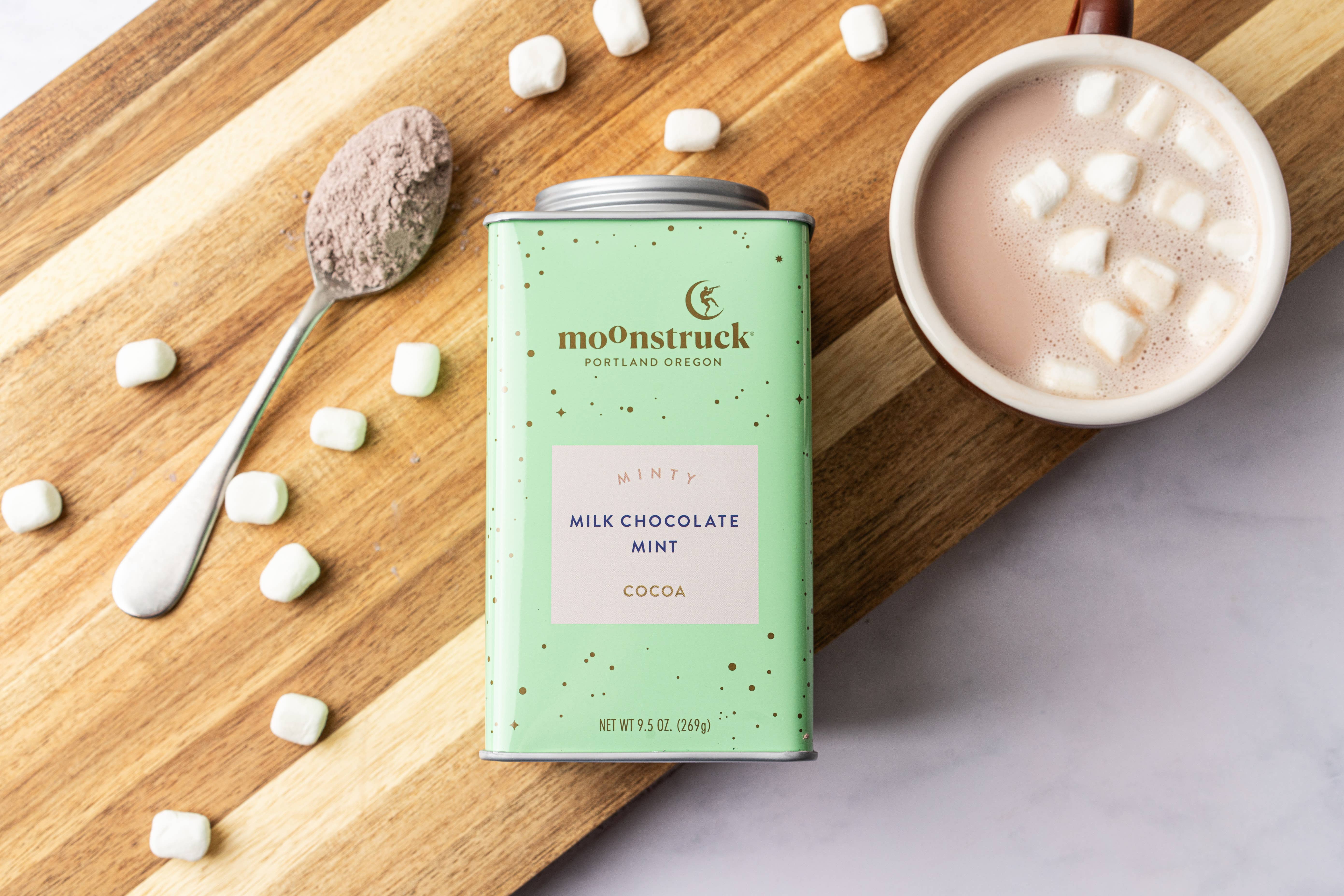 Moonstruck Chocolate Co - Wholesale Hot Cocoa Mix/Kit - Minty: Mint Milk Chocolate Hot Cocoa Tin