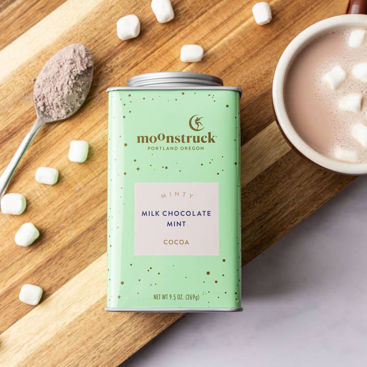 Moonstruck Chocolate Co - Wholesale Hot Cocoa Mix/Kit - Minty: Mint Milk Chocolate Hot Cocoa Tin