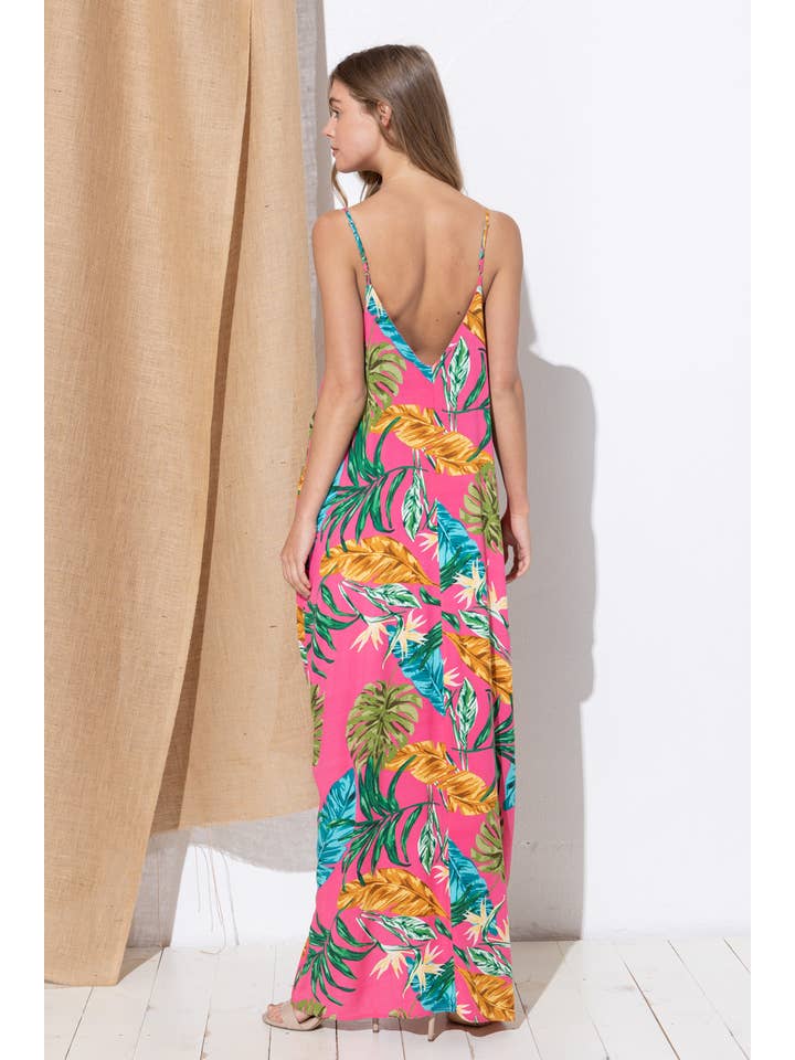 Bloidy - Wholesale Dress - Women's - Palm Leaf Tropical Floral Print Maxi Dress - C96763