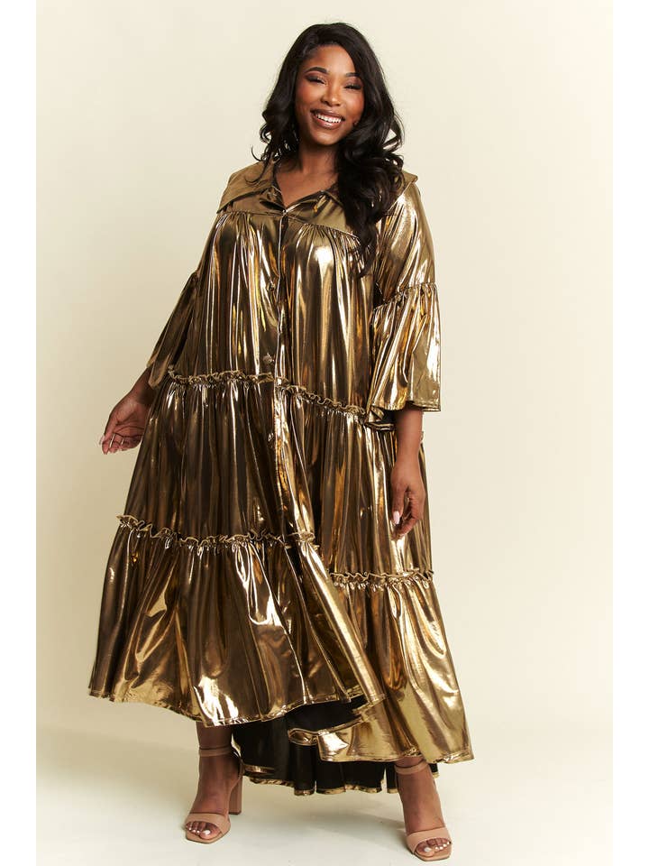 Namatt Design - Vente Robe – femme - Robe évasée plissée métallisée à plusieurs niveaux à manches évasées13