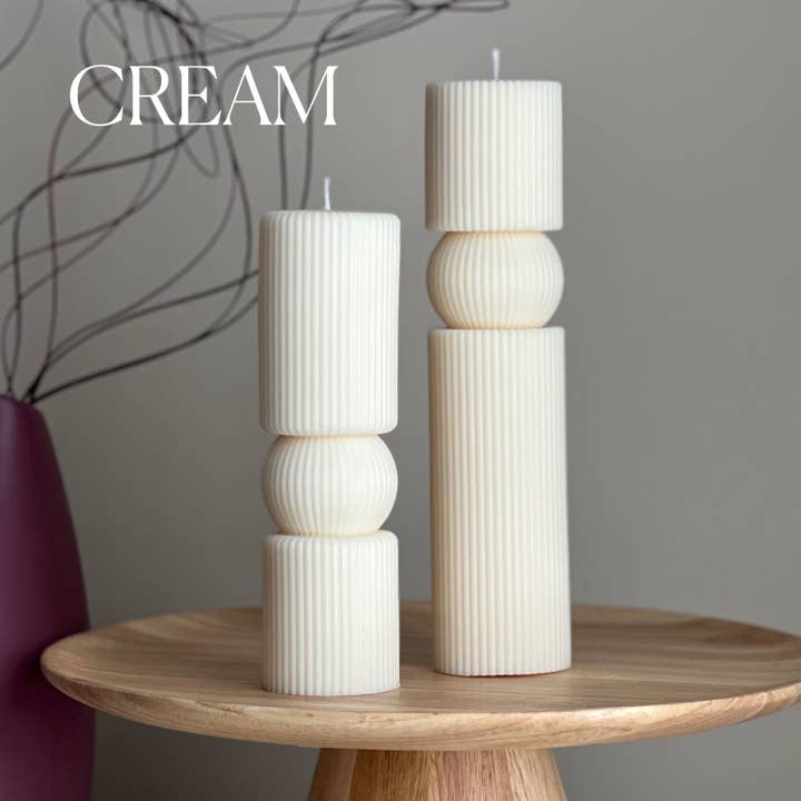 Estelle Studio - Wholesale Pillar Candle - Roman Ribbed Tall Pillar Candle Set