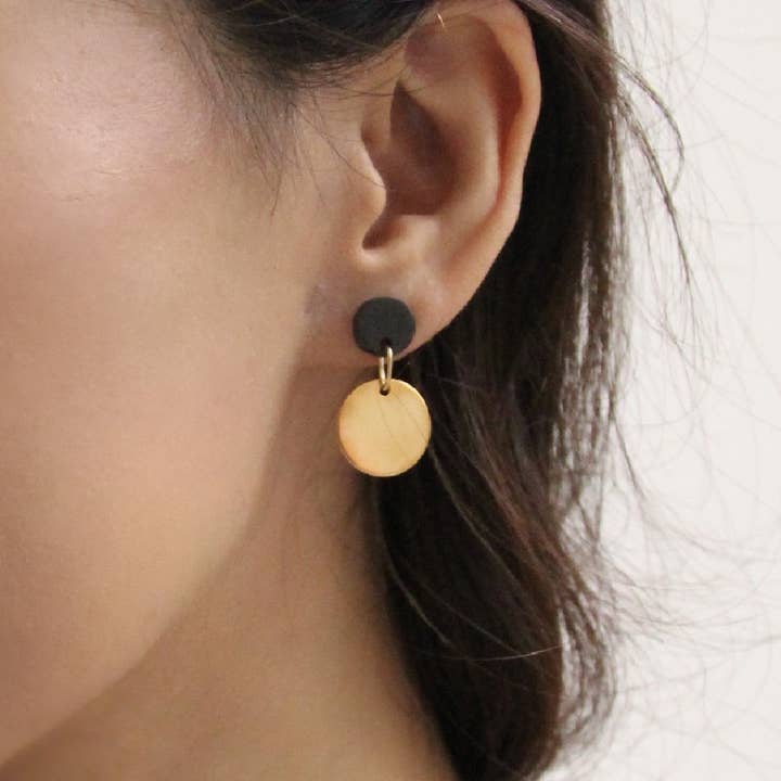 Dangling Circle Concrete Earrings - Black for wholesale by Doty Chou Objects