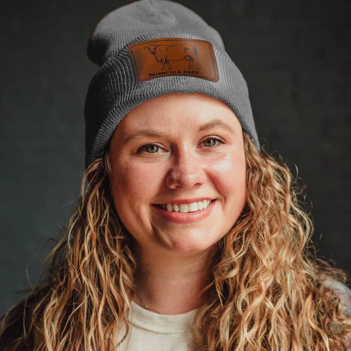 Barefoot Baby - Wholesale Beanie - Women's - Raised in a Barn Farm Cow ADULT Beanie Winter Hat Toboggan