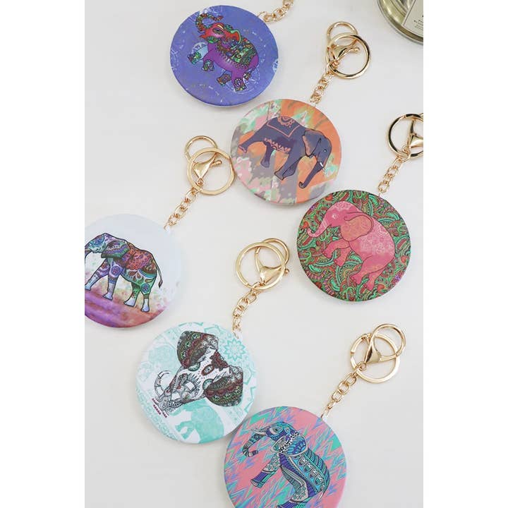 Elephant Design Compact Mirror with Key Chain for wholesale by Love and Repeat
