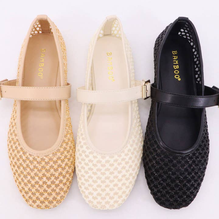 Bamboo ACCEPT-11 Women Woven Mesh Net Maryjane Flats-12 Pairs Pack for wholesale by Mars Sky Shoes Wholesale