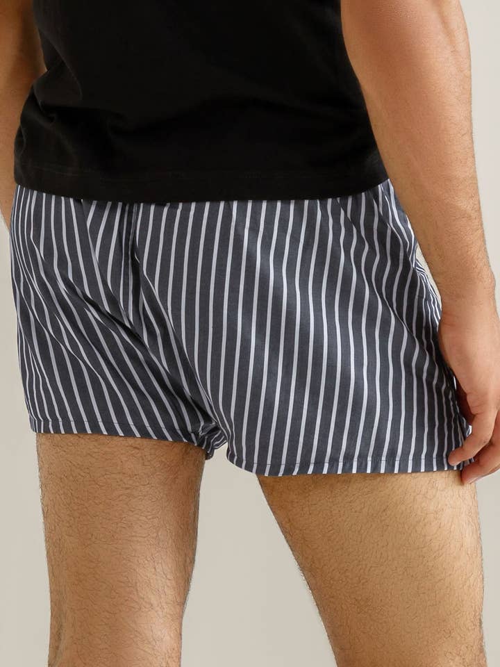 Brian Oak Limited – Roupa interior - Homem por atacado – Boxer de Algodão Cinzento Carvão com Riscas2