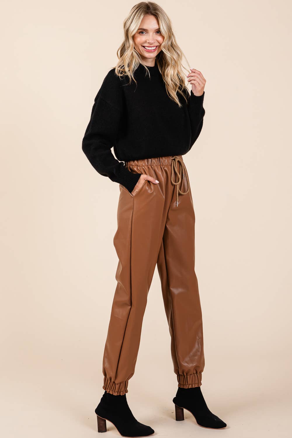 GeeGee x Lovelo - Wholesale Pants - Women's - Faux Leather Jogger Pants, MP508121