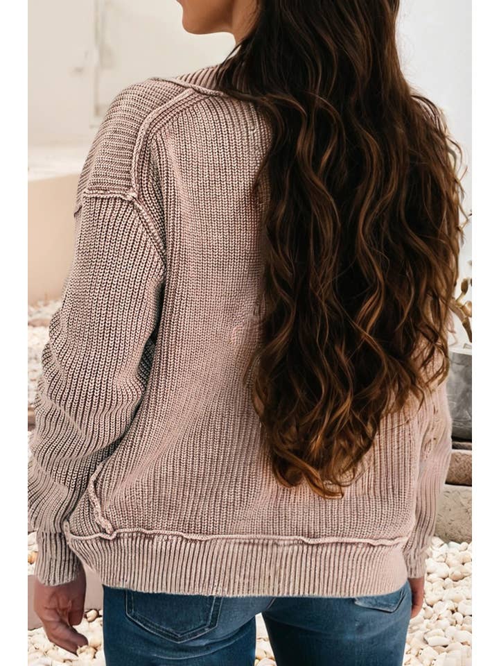 Little Daisy Closet - Wholesale Cardigan - Women's - LDC Wash Exposed Seam Patchwork Knit Open Sweater Cardigan7