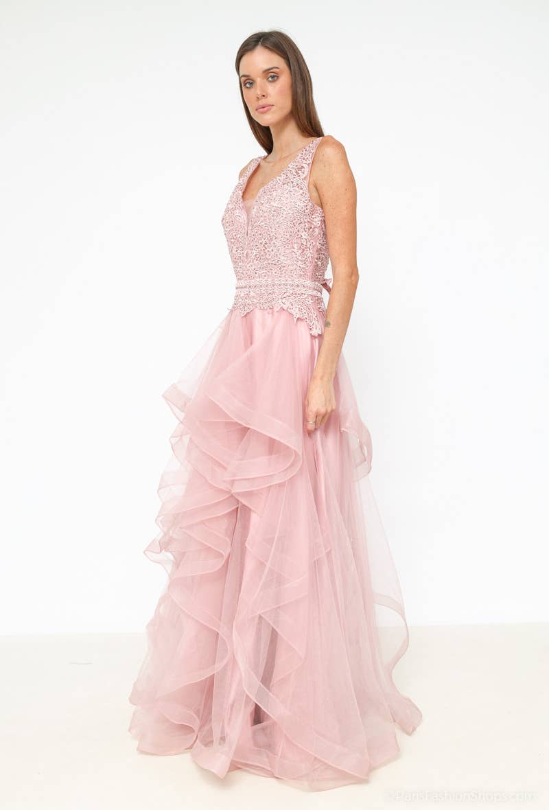 Les Voiliers - Wholesale Gown - Women's - Pink lace tulle evening dress1