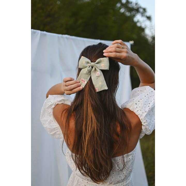 Lanika Atelier, Nika Korošec s.p. - Vente Nœud pour cheveux – femme - Grand nœud pour cheveux vert prairie, grand nœud floral pour femme