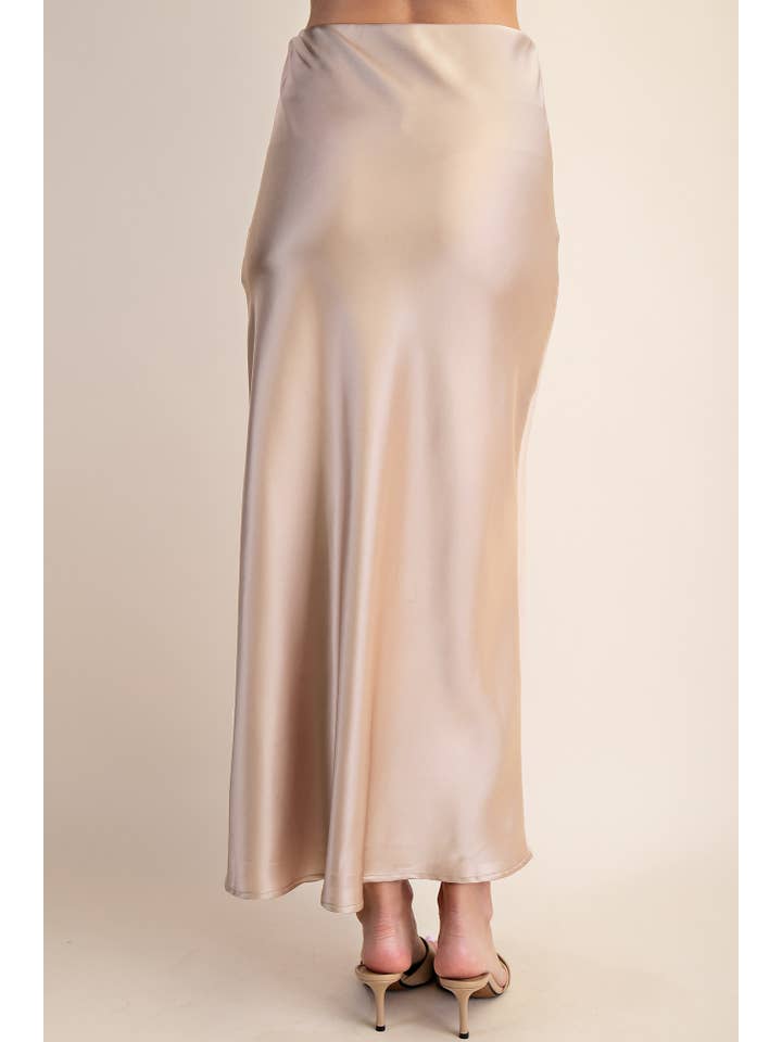 Glam - Wholesale Skirt - Women's - Waist Elastic Band Midi Satin Skirt10