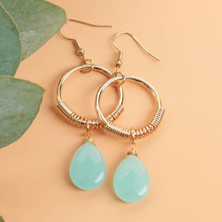 Acadia Faceted Angel Blue Glass Hoop Drop Earrings for wholesale by Howard's