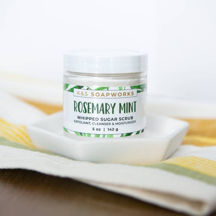 5oz Rosemary Mint Whipped Sugar Scrub for wholesale by K&S Soapworks