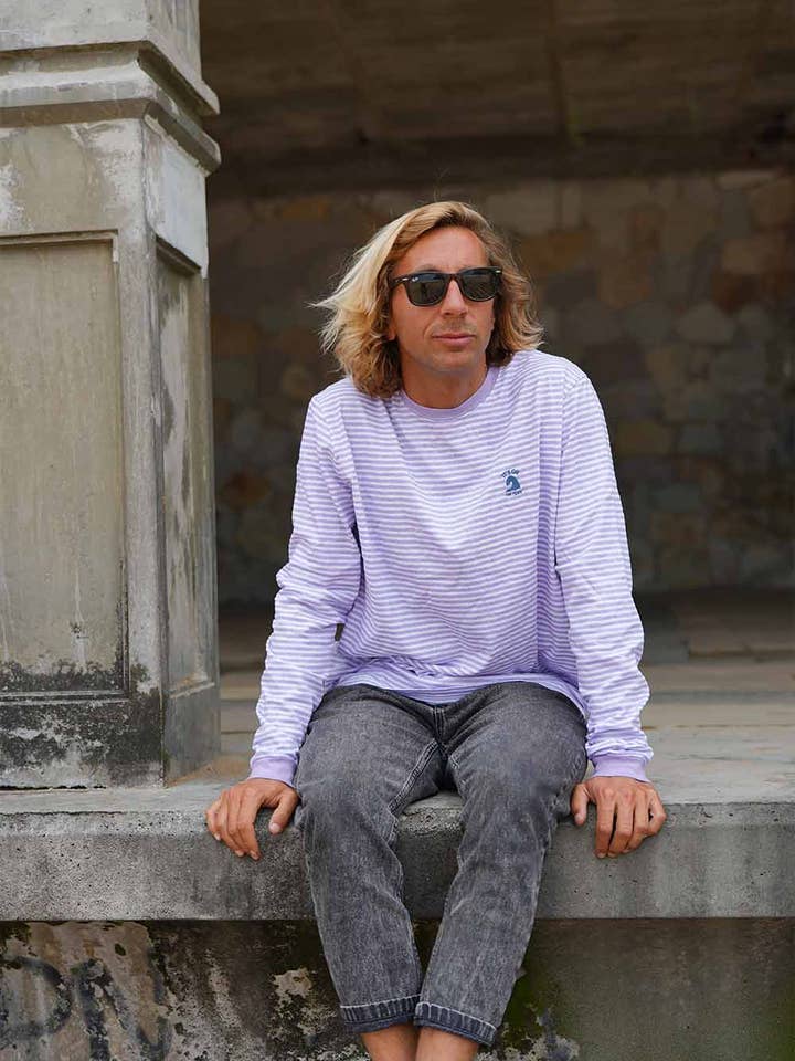 T-shirt a maniche lunghe a righe lilla per la vendita all'ingrosso da parte di Tipi Tent