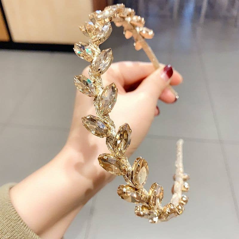 Wholesale HA792 Large Crystals leaves headband for your