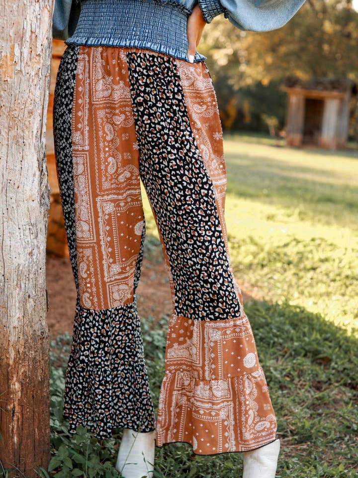 Multi CRISTINA TIERED PANTS, LEOPARD & BROWN for wholesale on Faire