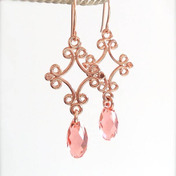 Rose Gold Earrings - Peach Earrings - Peach Crystal Earrings for wholesale by Love Your Bling®