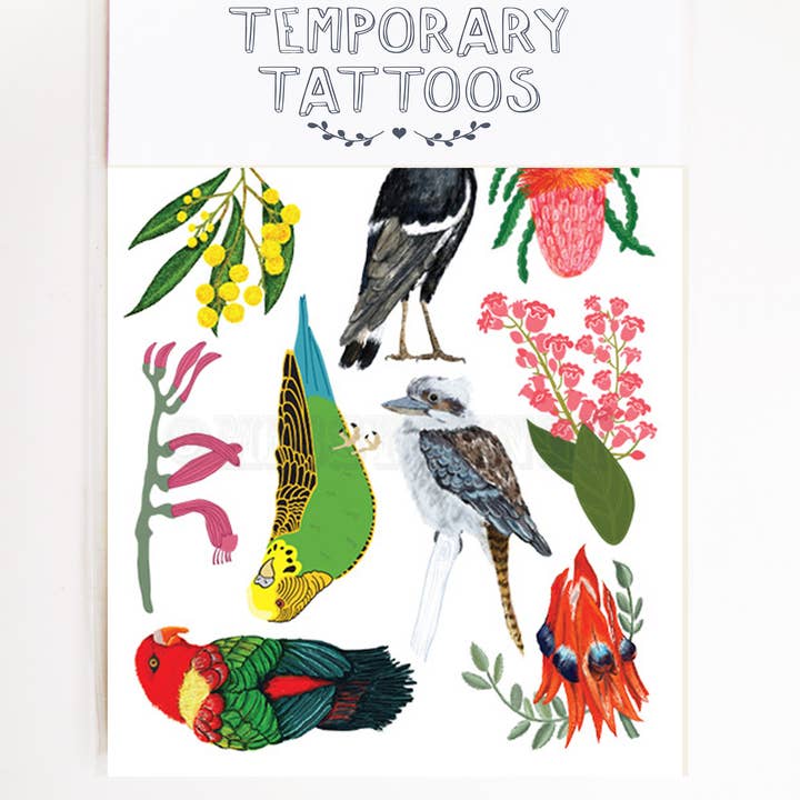 Australiana Birds and Flora Temporary Tattoos for wholesale by Missy Minzy