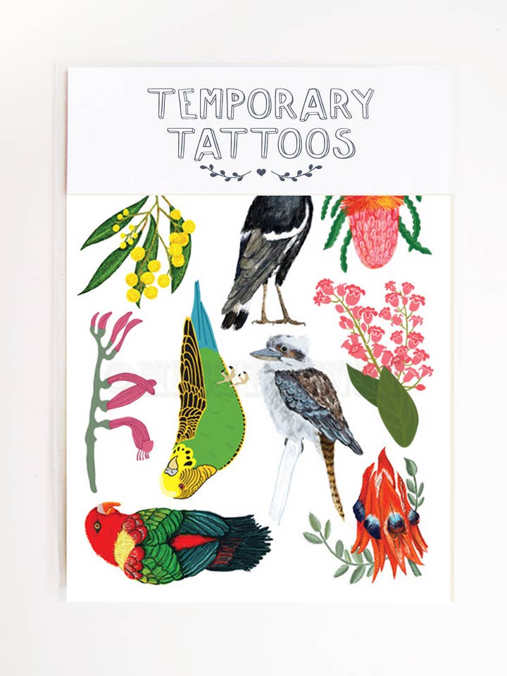 Australiana Birds and Flora Temporary Tattoos for wholesale by Missy Minzy