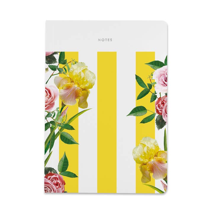 Floral Yellow Stripe A5 Paperback Journal for wholesale by Lola Design Ltd