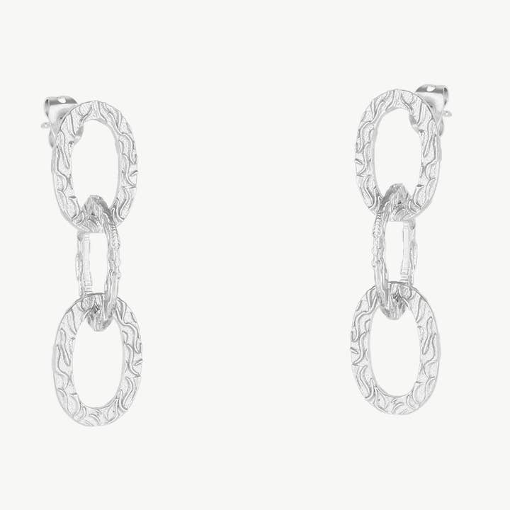 Ancient Allure Textured Silver Large Chain Drop Earrings for wholesale by Mejoma