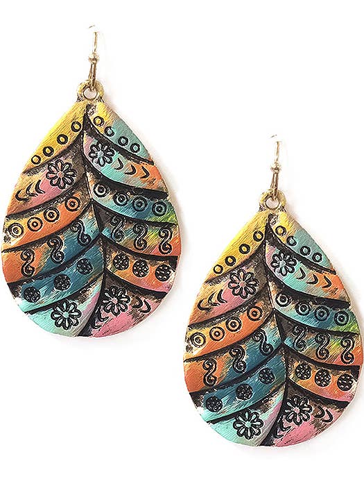 ( WX1027 ) BOHO STYLE TEARDROP LEAF EARRING for wholesale by Jewelry Max