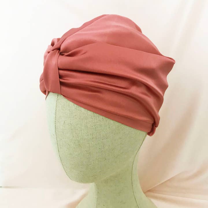 Mille Saisons – wholesale Sleep cap / bonnet – women's – Rose Petal Pink Mulberry Silk Sleep Cap Fully Lined5
