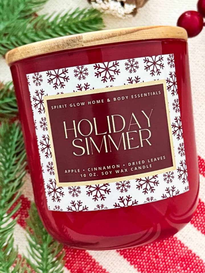 Holiday Simmer - Candela di cera di soia da 10 oz. per la vendita all'ingrosso da parte di Spirit Glow Home & Body Essentials