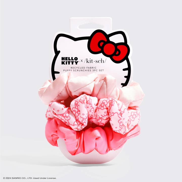 KITSCH - Wholesale Scrunchie - Women's - Hello Kitty x Kitsch Recycled Fabric Puffy Scrunchies 3pcSet