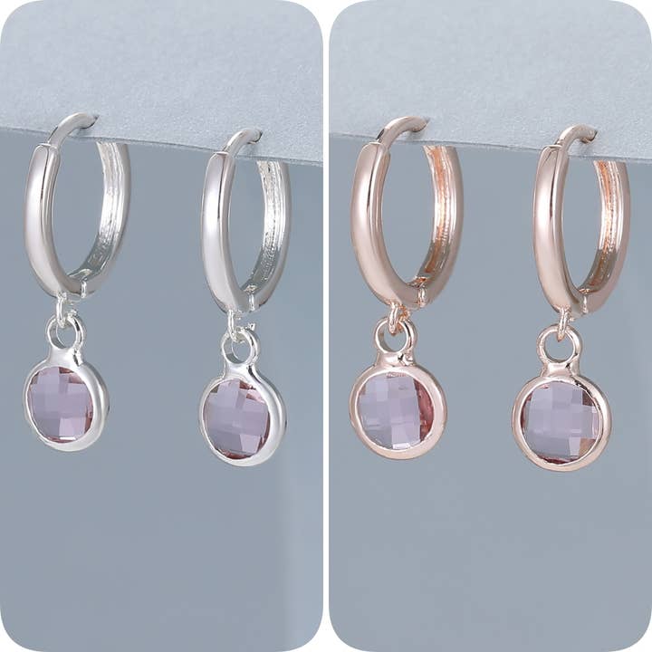 Round Pink Semi-precious Huggie Earrings E101956S/R for wholesale by Gracee Jewellery