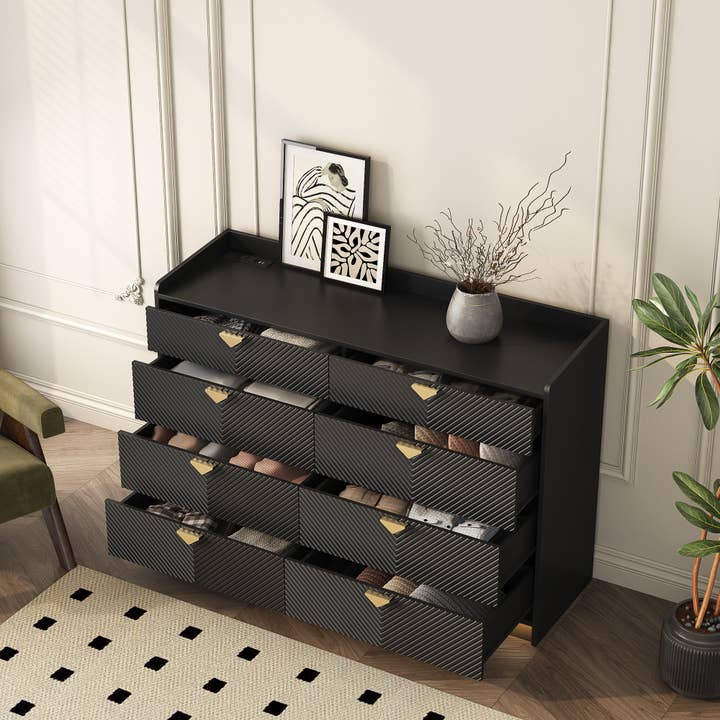 39F Inc. - Wholesale Cabinet - 8-Drawer Dresser with LED, Fluted Panel, Black1