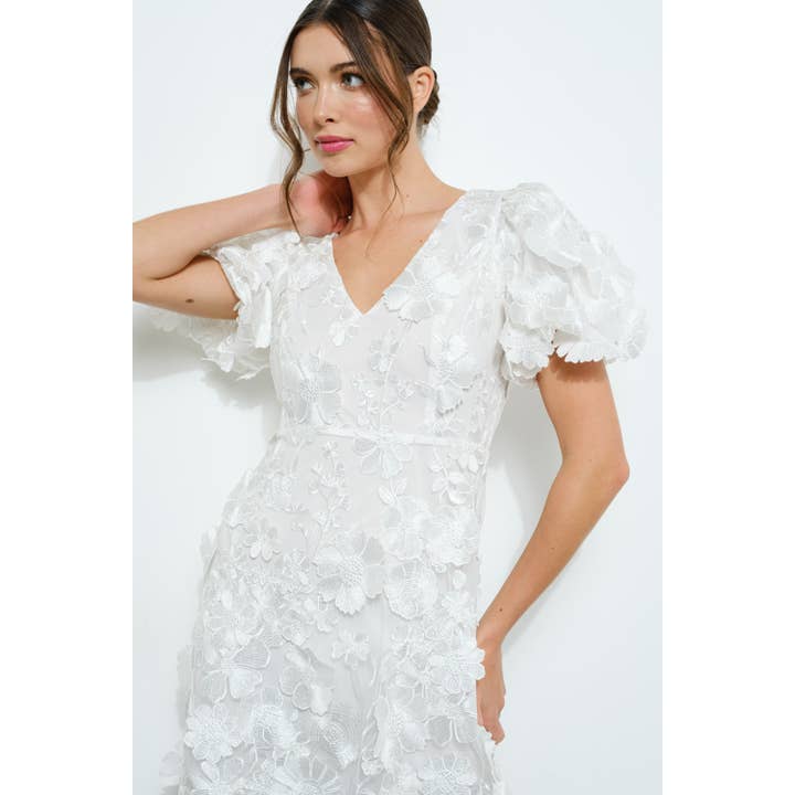 INA - Wholesale Dress - Women's - 3D Floral Applique Puff Sleeve Mini Dress