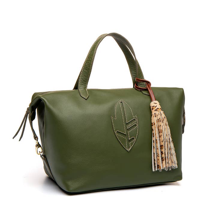 BOLSO BOWLING PIEL LISA VERDE para venta al por mayor de Natural State Bags