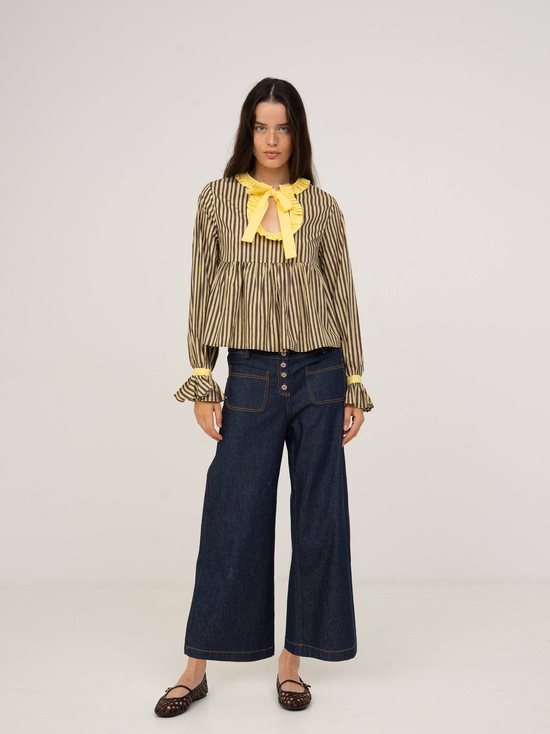 CARMEN SAYS - Wholesale Blouse - Women's - Blusa Amarilla a Rayas con Estrellas5